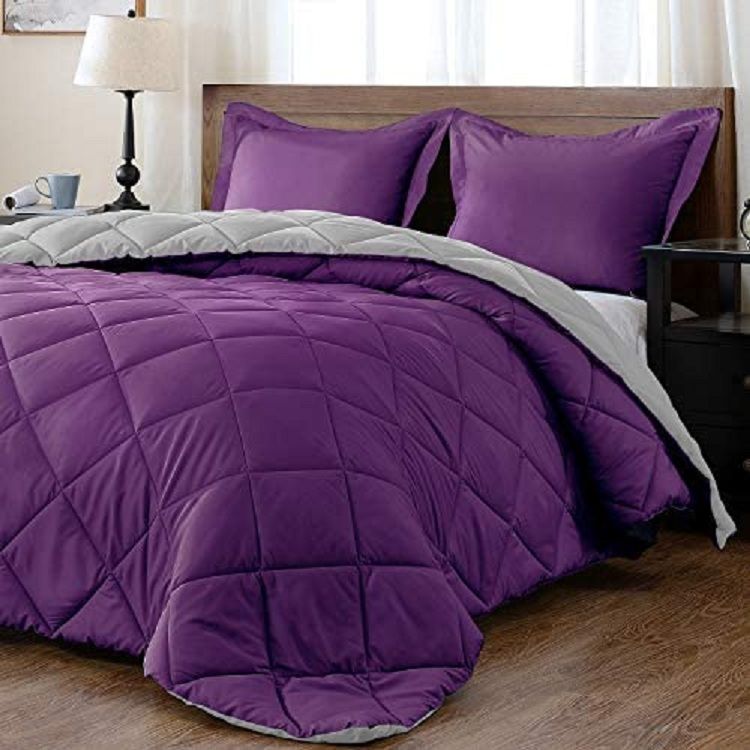 Reversible Comforter Purple/Grey Comforter Set - Queen