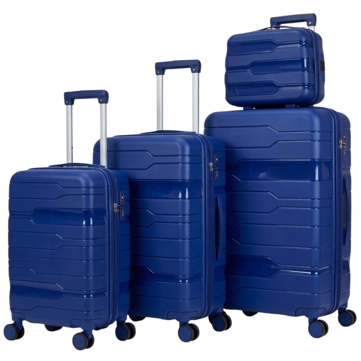 Polypropylene Suitcase Set - 8 wheeler - Glass Shine - 4 Piece - Blue