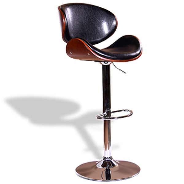Nico PU Leather barstool with wooden trim - Black