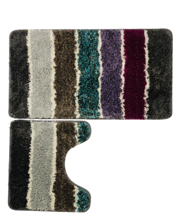 2 Piece Bathroom Mat Fluffy Brown & Grey Steps