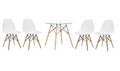 5 Piece Glass Table and Wooden Leg Chairs (White)