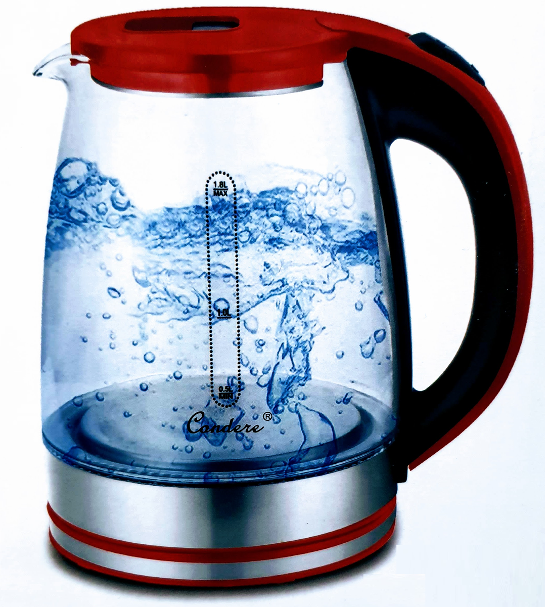 Cordless Electric Glass Kettle 2 Litre - Red