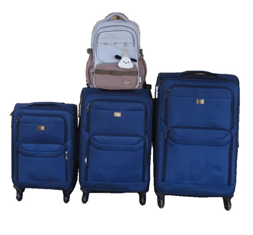 3-Piece Navy Fabric Spinner Luggage Set with Lavender Backpack