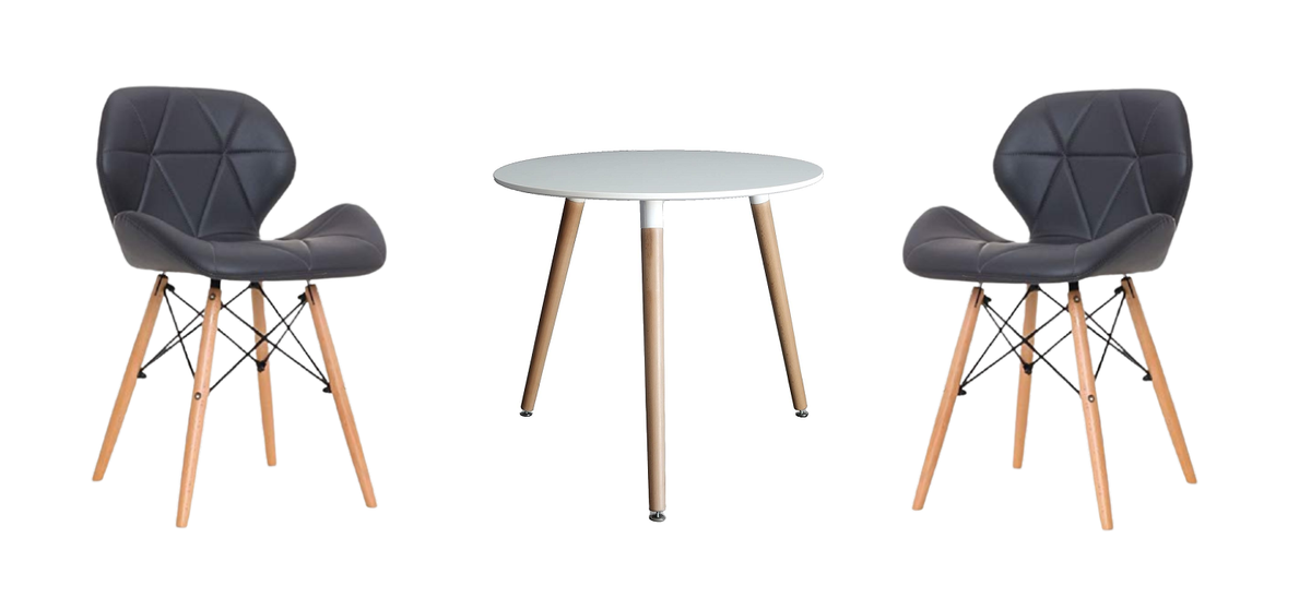3 Piece Pre-Assembled Black Padded Dining Chairs & Wooden Leg Table