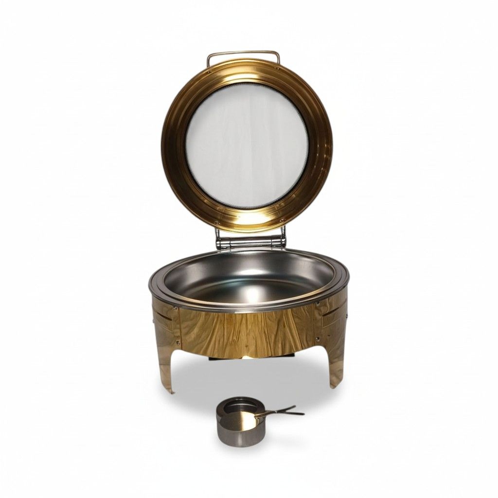 SMTE Luxury Chafing Dish - Round Buffet Server with Glass Lid - Gold