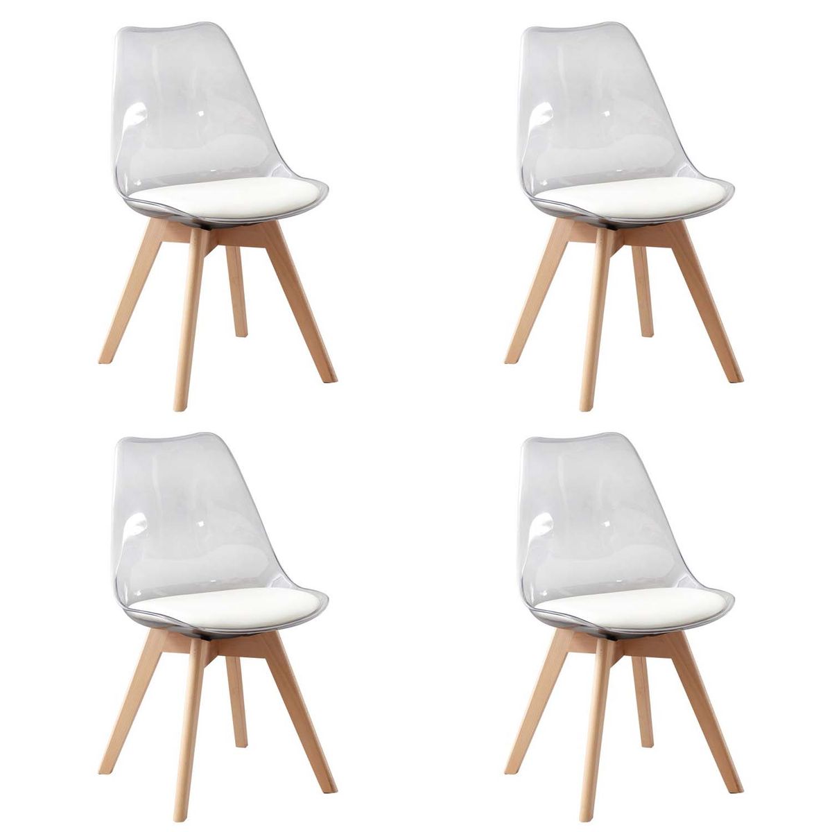4 Pieces Of Scandinavian Transparent Elk Dining Chairs Set - White