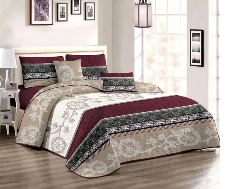 5 Piece Quilt Set Flower Designed Bedspread Set
