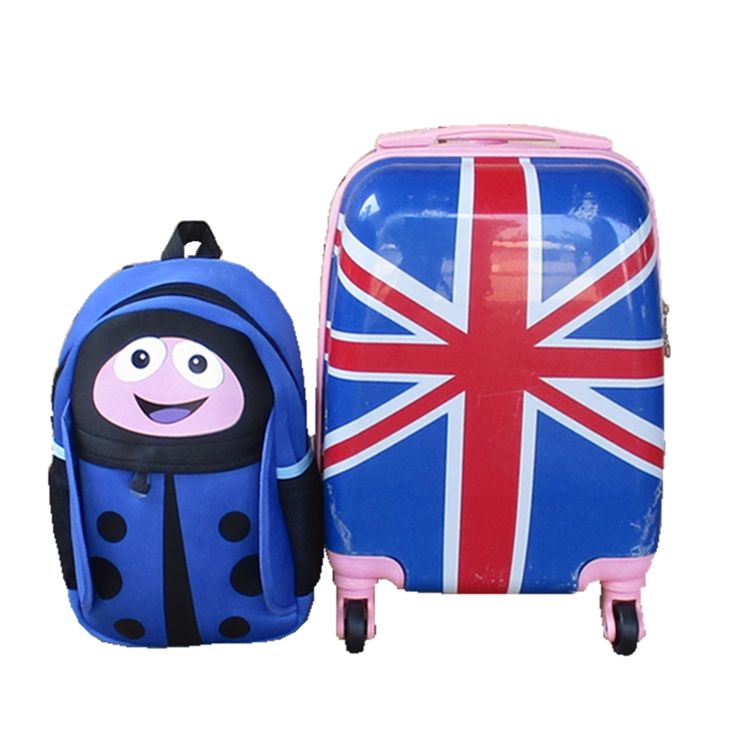 Union Jack Kids Suitcase & Blue Ladybug Backpack Set - Travel Combo