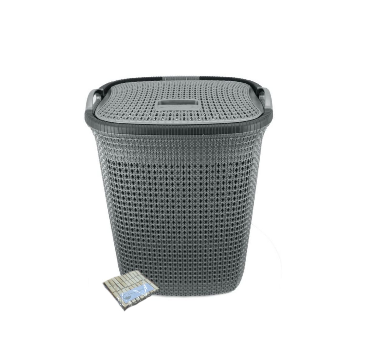 Two Tone Mesh Weave Laundry Basket & Complementary SMTE Pegs Pack - Grey