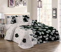 Bedspread Set Queen 5 Piece Microfiber White & Black Leaf