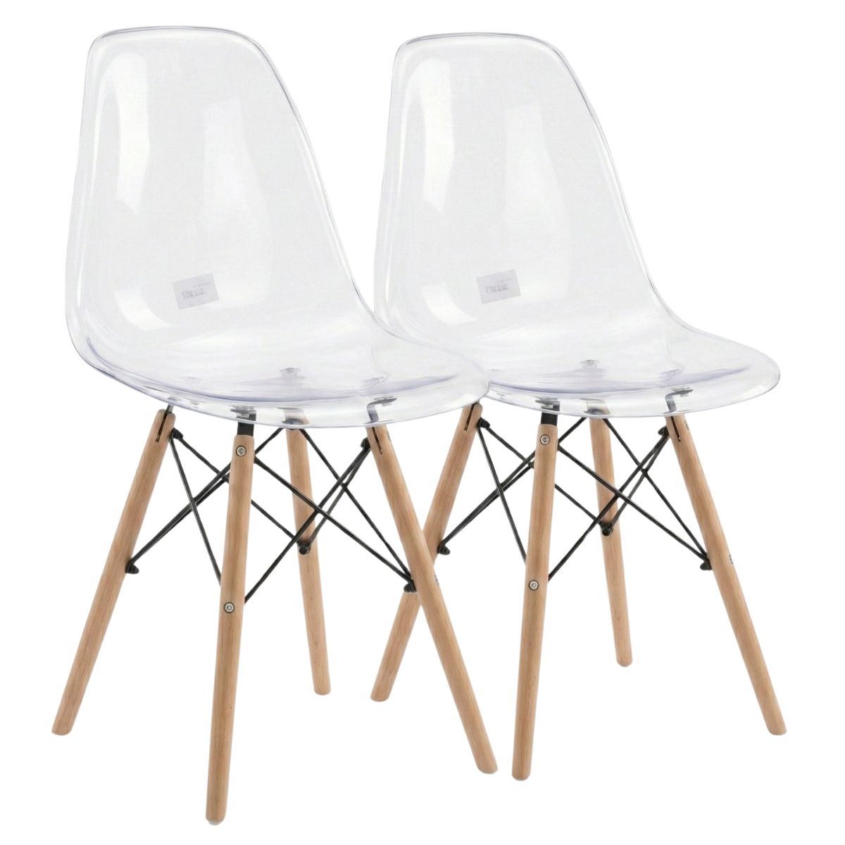 A337 Transparent Dining Chair with Wooden Legs - Pack of 2