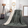 Linen Boutique - New Reversible Throw Striped Flannel Sherpa Blanket - Dark grey