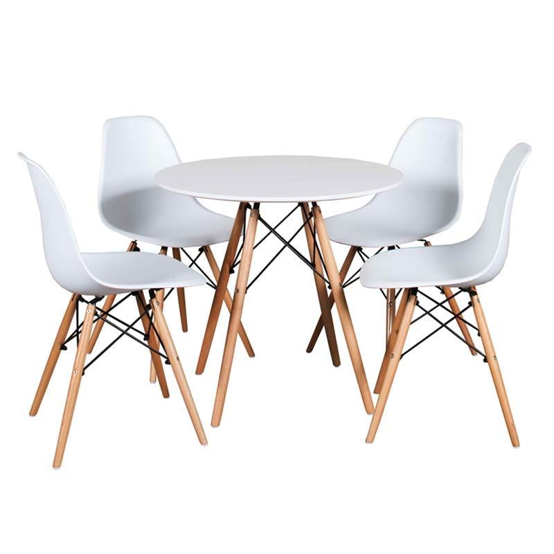 Modern Minimalist Round Wooden Table Dining Set - White