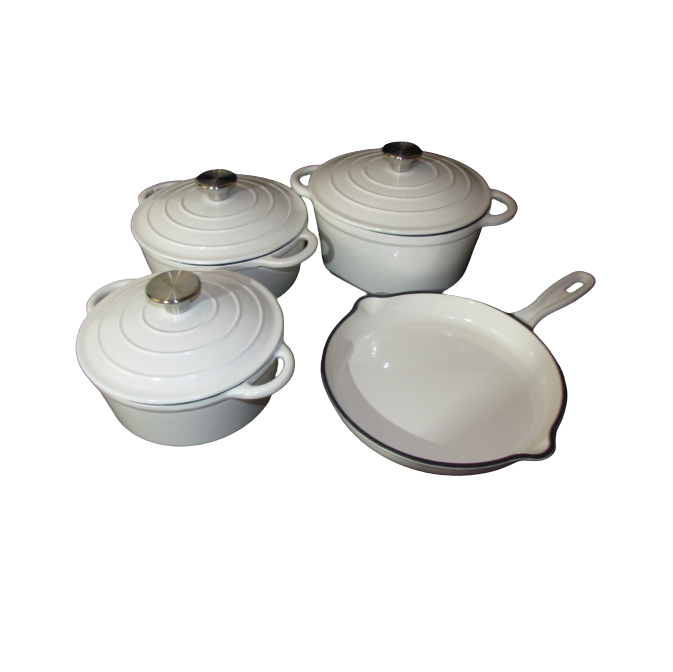 Pot set 7 Piece Cast Iron Grooved Lid - Kitchen Essentials