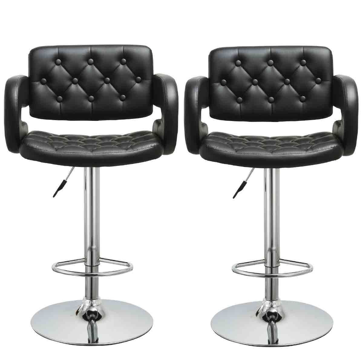 Bar Stools / Kitchen Counter Chairs with Armrests - 2 Pack - Black Colour
