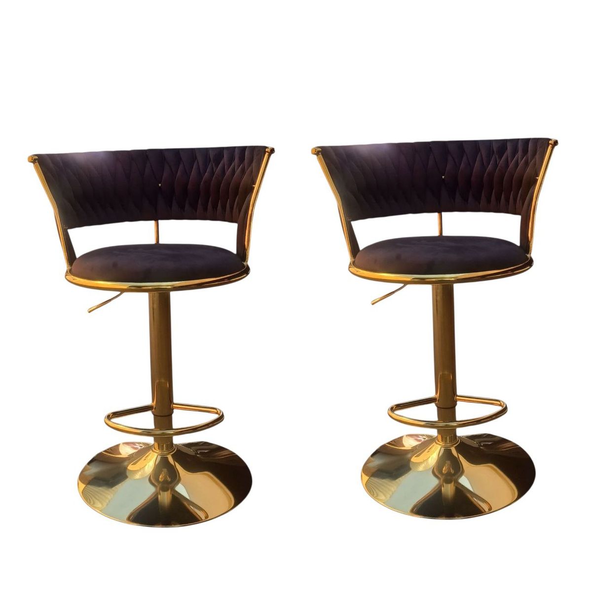 Luxury Velvet Bar Chair - Set of 2 (Gold Base)