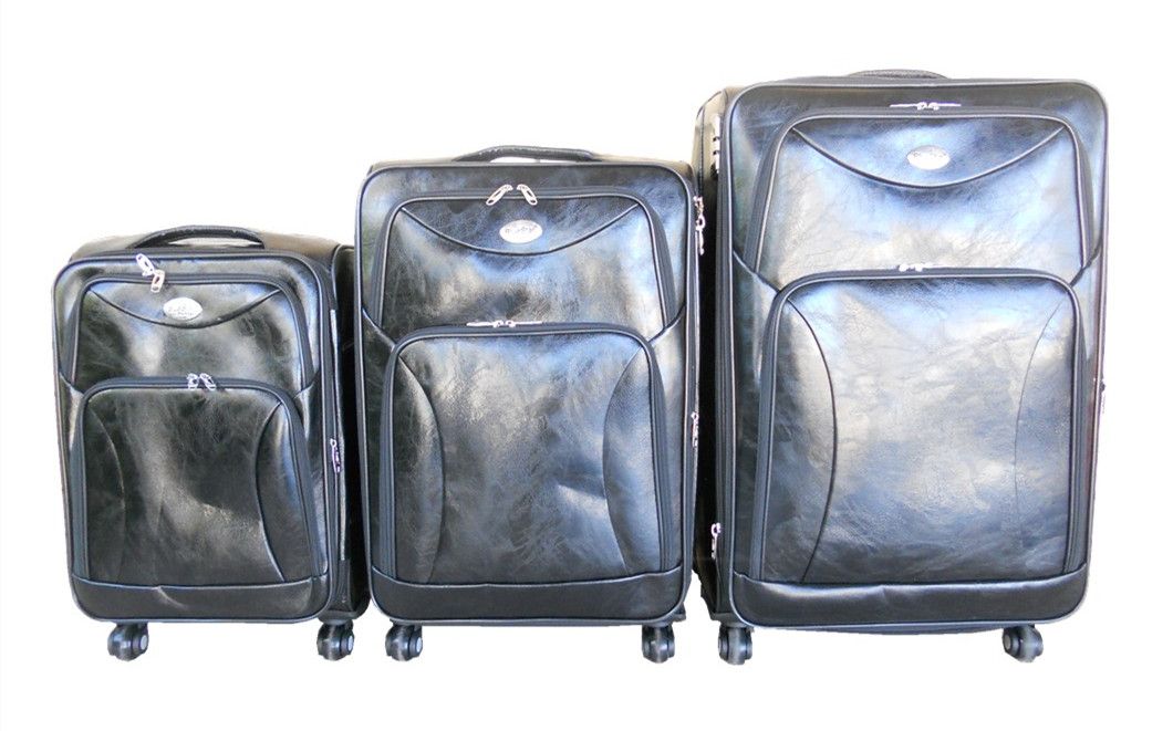 Luggage Set of 3 PU Leather Travel Suitcases 28'24'22' inch - Black