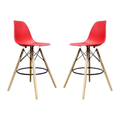 Wooden Leg Bar Chair- Pack Of 2- Red