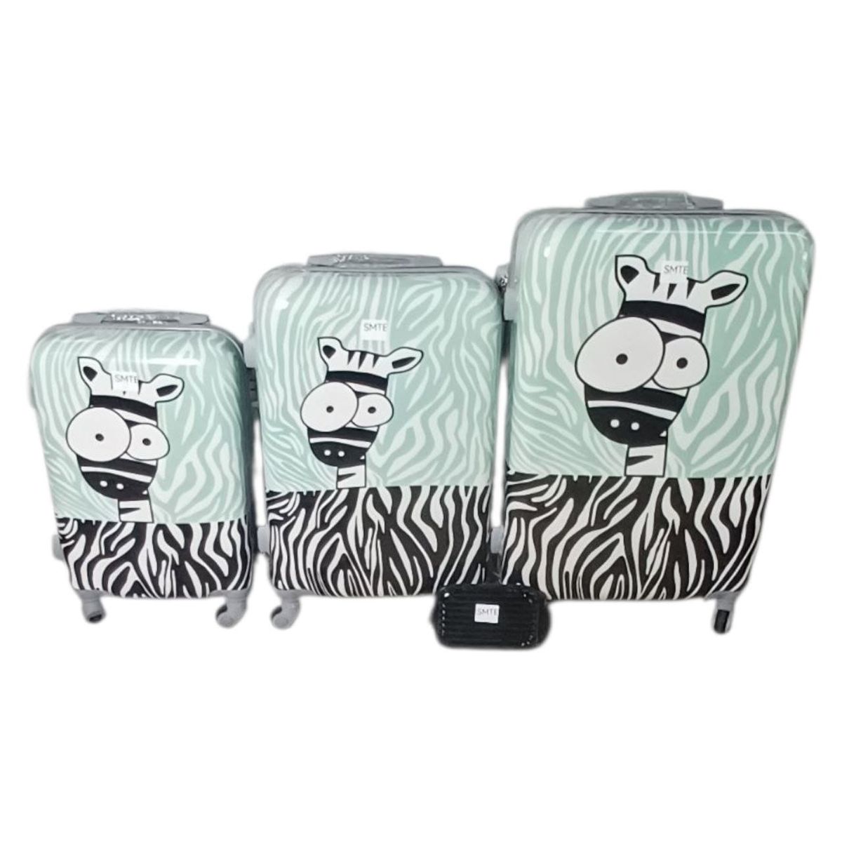 SMTE 4-Piece Zebra Print Luggage Set - Mint & Monochrome