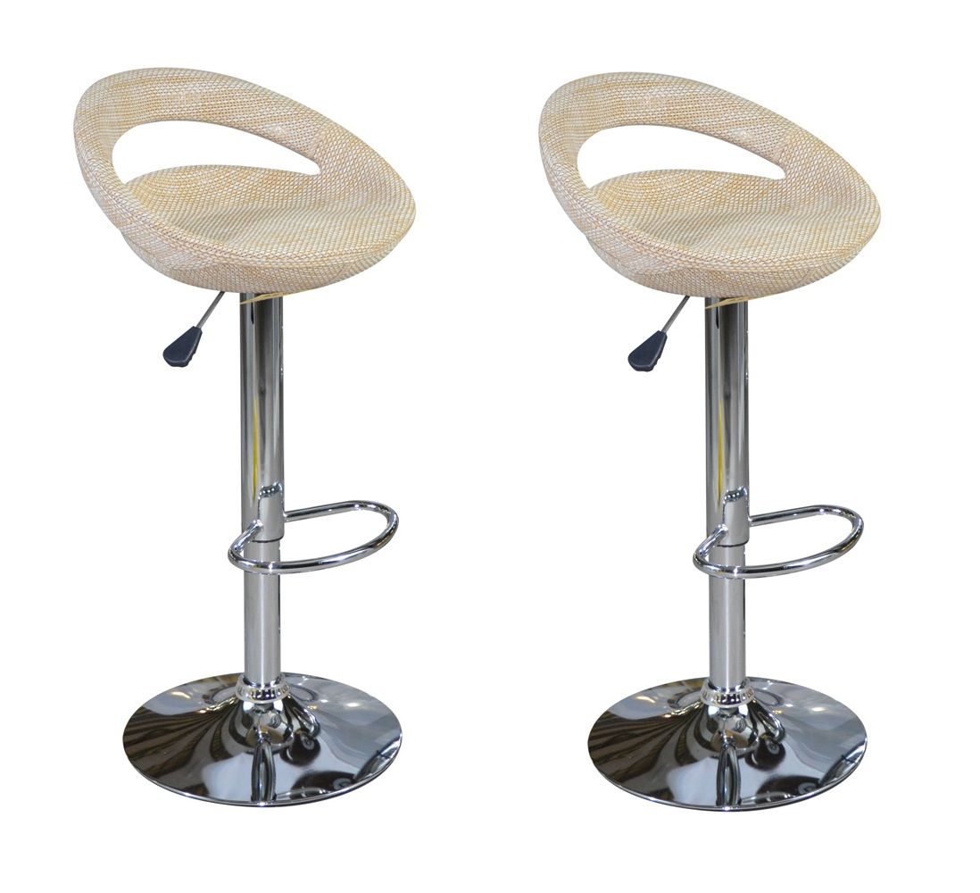 Rattan Seat Bar Stools / Breakfast Kitchen Counter Chairs -2 Pack -Beige