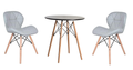Modern Wooden Round Dining Table with 2 Soft Padded PU Leather Chairs - Grey