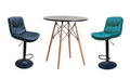 Soft Padded Perla Black Based Bar Stool and Black Wooden Table Set - Black