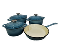 Pot set 7 Piece Cast Iron Grooved Lid - TURQUOISE