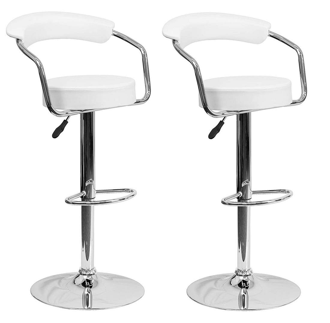 Bar Stools / kitchen Counter Chairs with Armrests – 2 Pack – White Colour