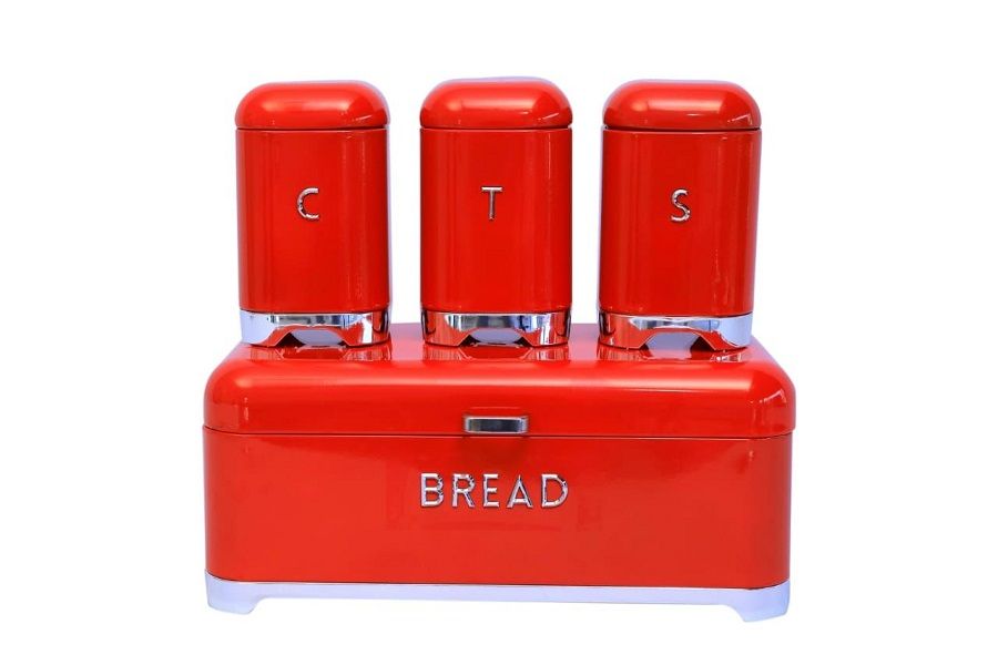 GB Royal Tea Coffee Sugar and Bread Bin Set - Red