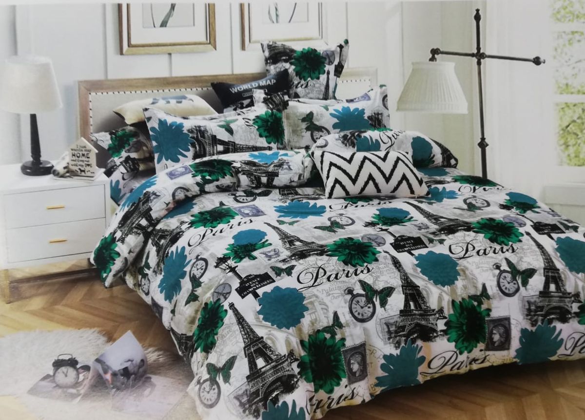 6 PieceTurquoise Eiffel Tower Duvet Cover Set
