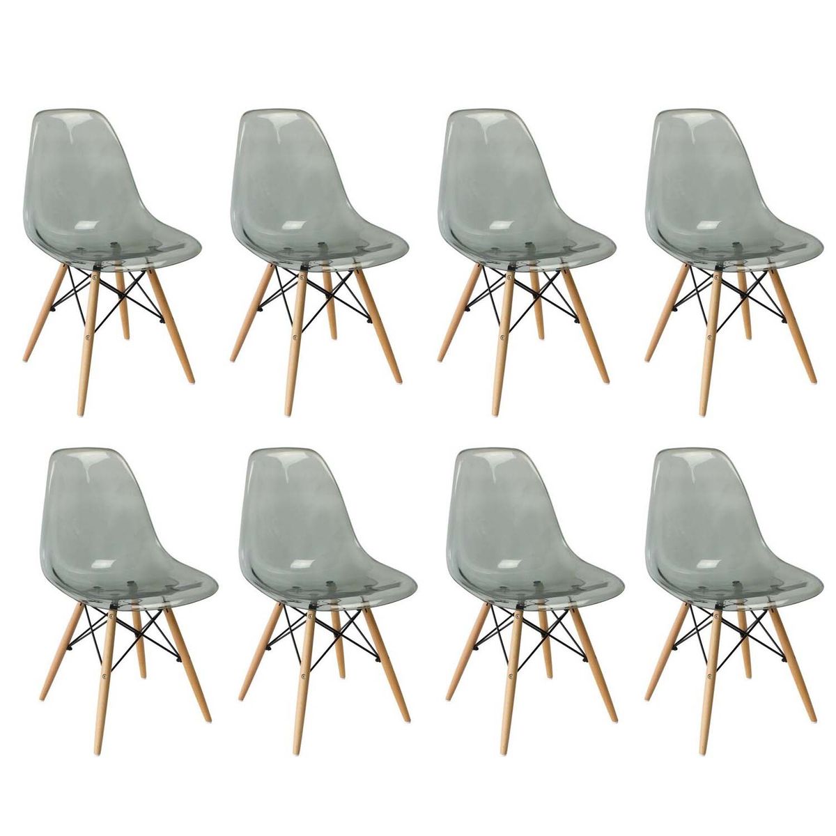 Multi-Functional Modern Design Transparent Eames Chairs Set - 8-Piece - Light Black Transparent