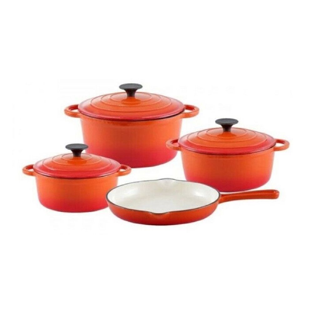 Totally Home  Cast Iron 7 Piece Cookware Set - Orange