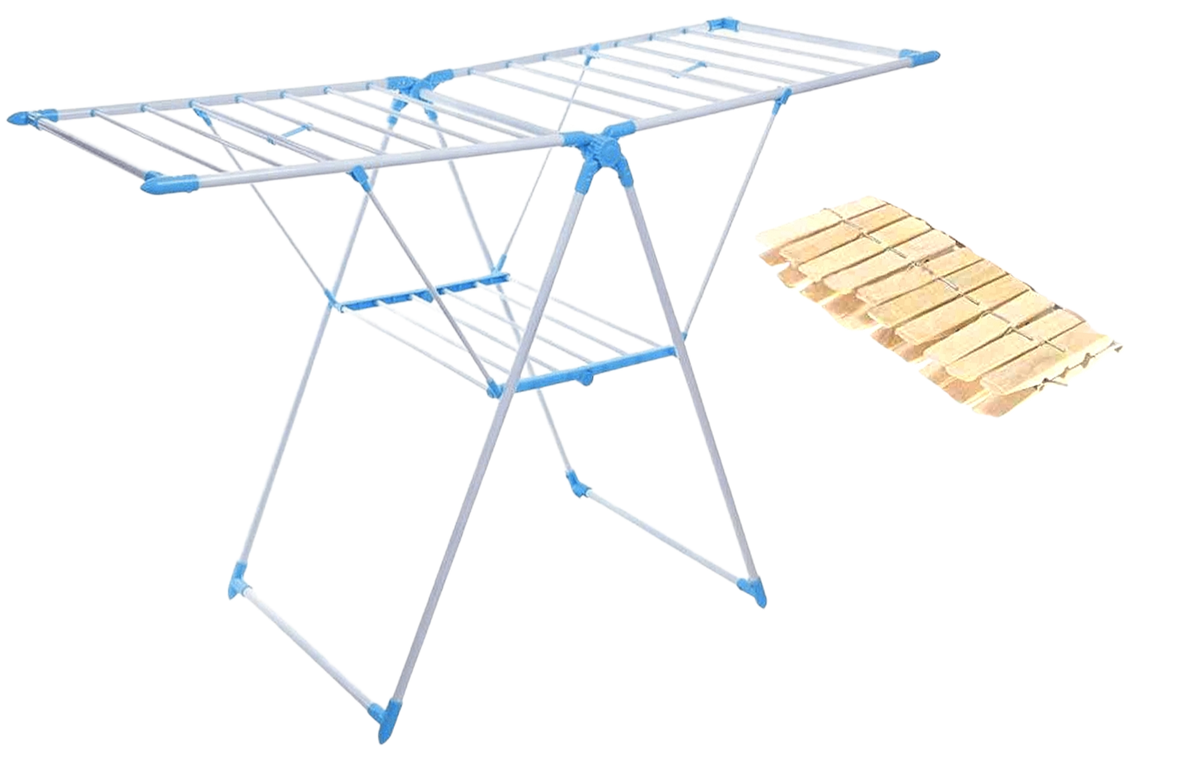 Metalic Clothes Drying Rack With clothesPegs - White, Blue