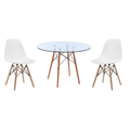 Glass Table and Wooden Leg Chairs (3 piece set) - White