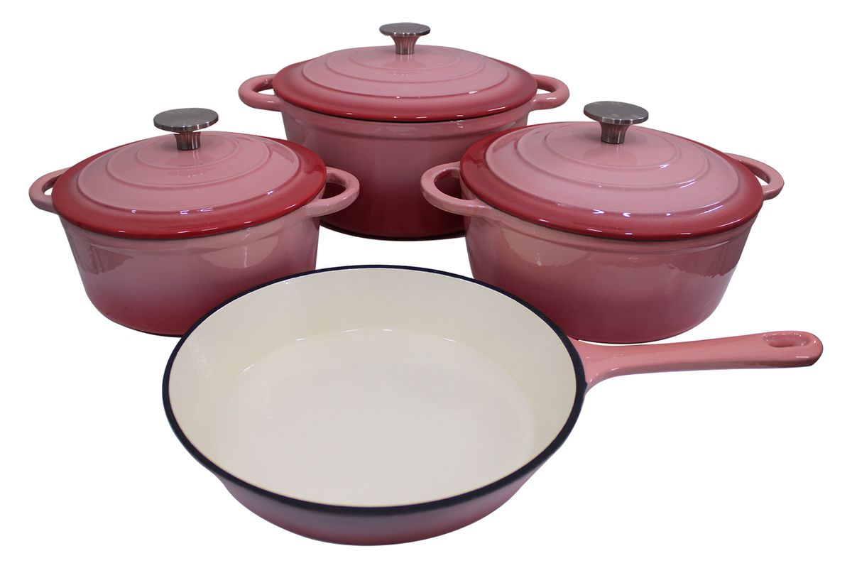 7 Piece Glazed Cast Iron Dutch Oven Cookware Pot & Pan Set