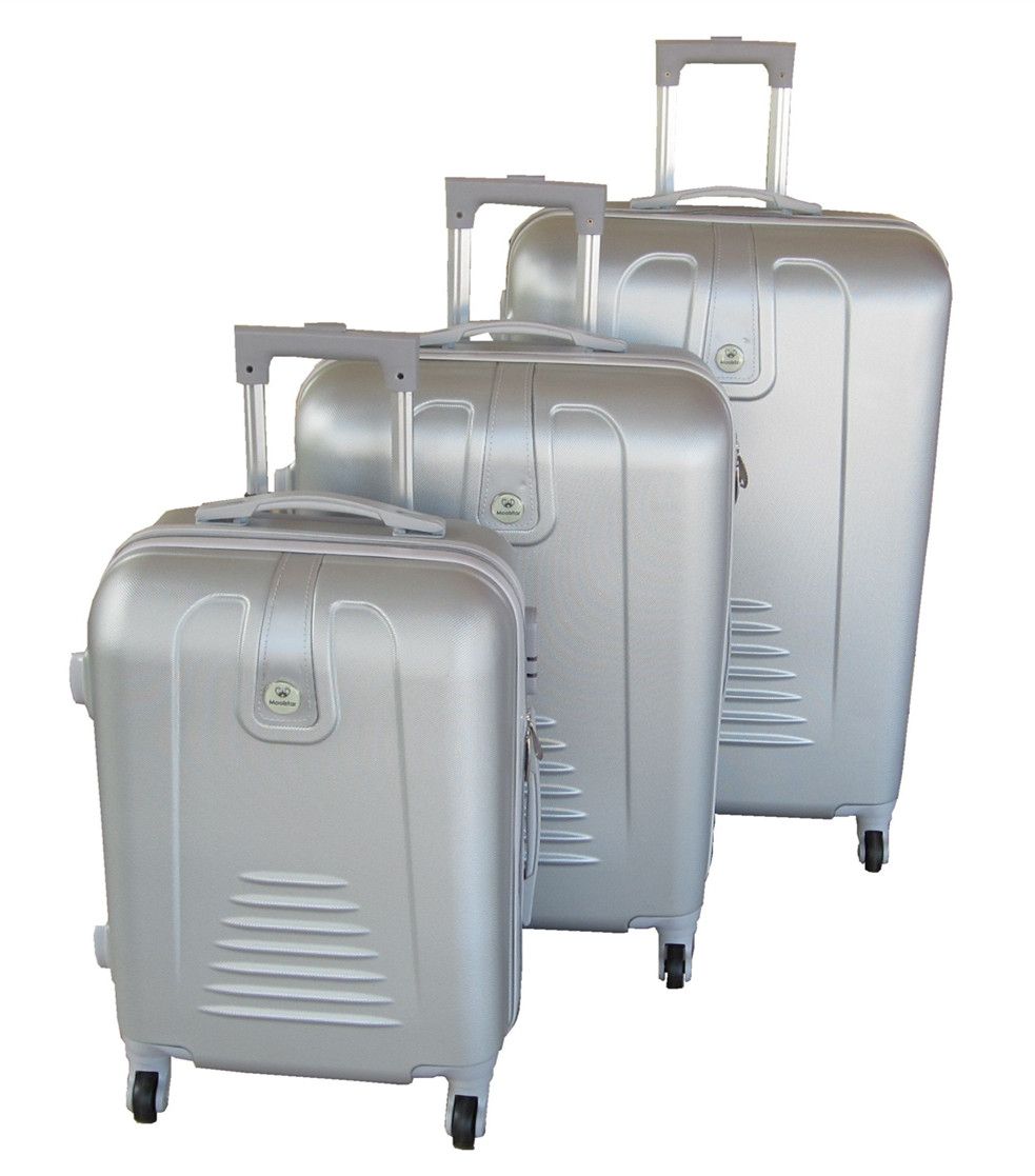 3 Piece Hard Outer Shell Protected Lightweight Sleek Luggage Bag Set - Silver