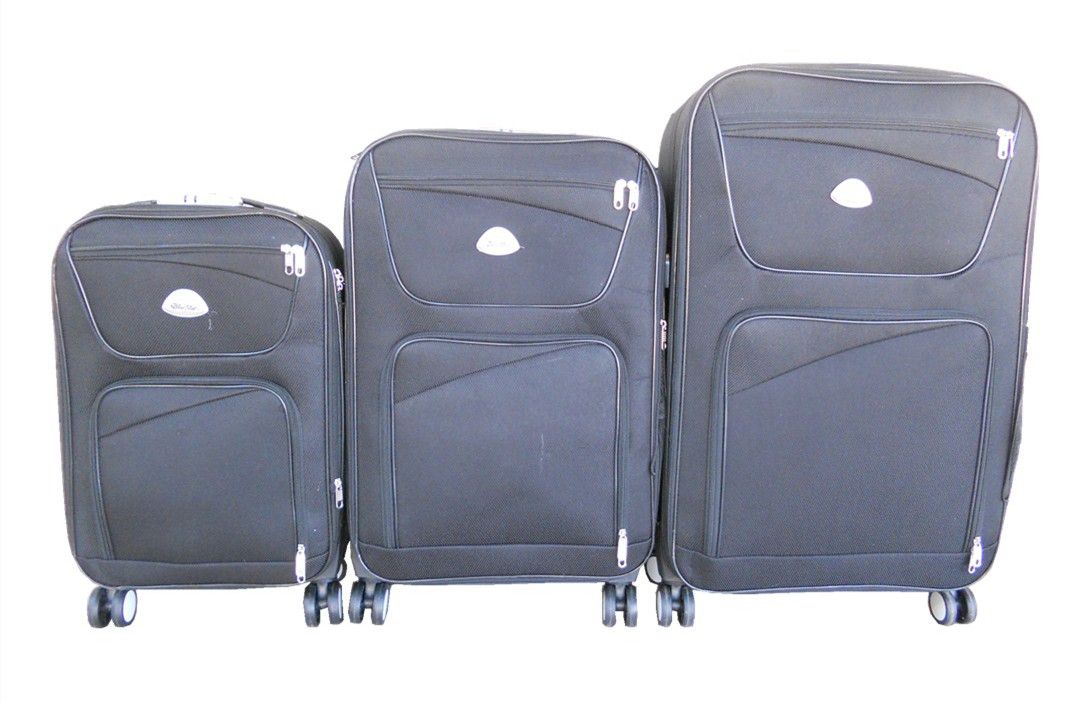 Trolley 3 Piece Travel Luggage Spinner - Fabric - Black