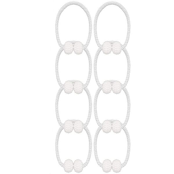 Magnetic Curtain Holder Strap Decorative Accessories - 8 Packs of 2 (White)