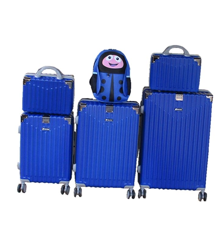 5-Piece ABS Hard-Shell Luggage Set with Vanity Cases & Kids Backpack - Blue