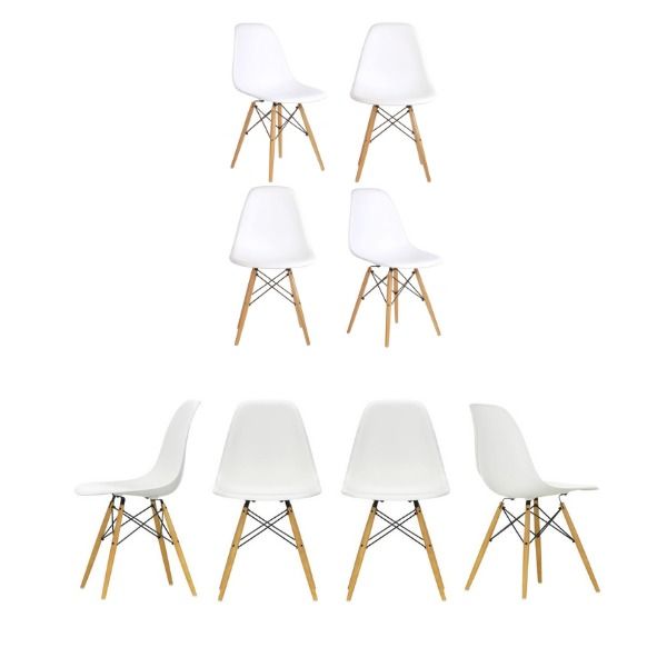 Set of 8 White Wooden Chairs