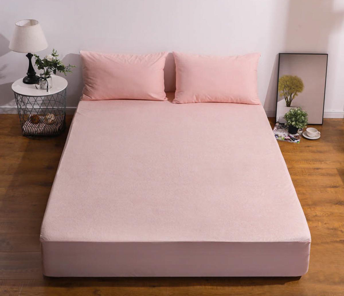 3 Pieces Velvet Fitted Sheet Queen Size with 2 Pillow Cases - Darty Pink