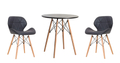 Modern Wooden Round Dining Table with 2 Soft Padded PU Leather Chairs - Black
