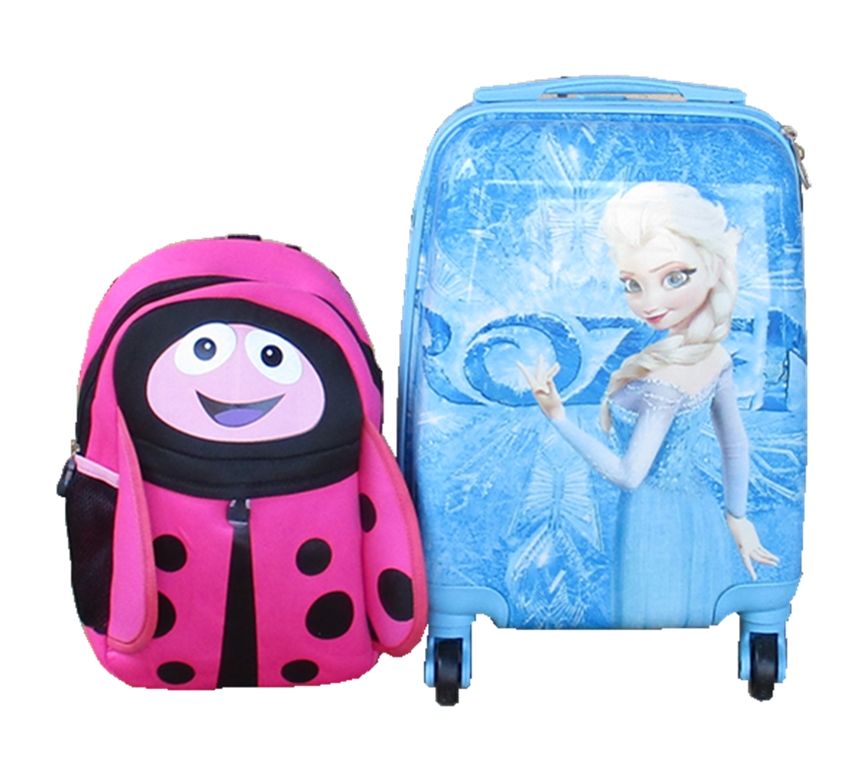 Frozen Luggage & Pink Ladybug Backpack Kids 2-Piece -Spinner Suitcase