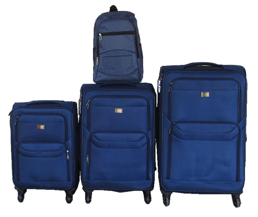 3-Piece Navy Fabric Spinner Luggage Set with Matching Navy Backpack