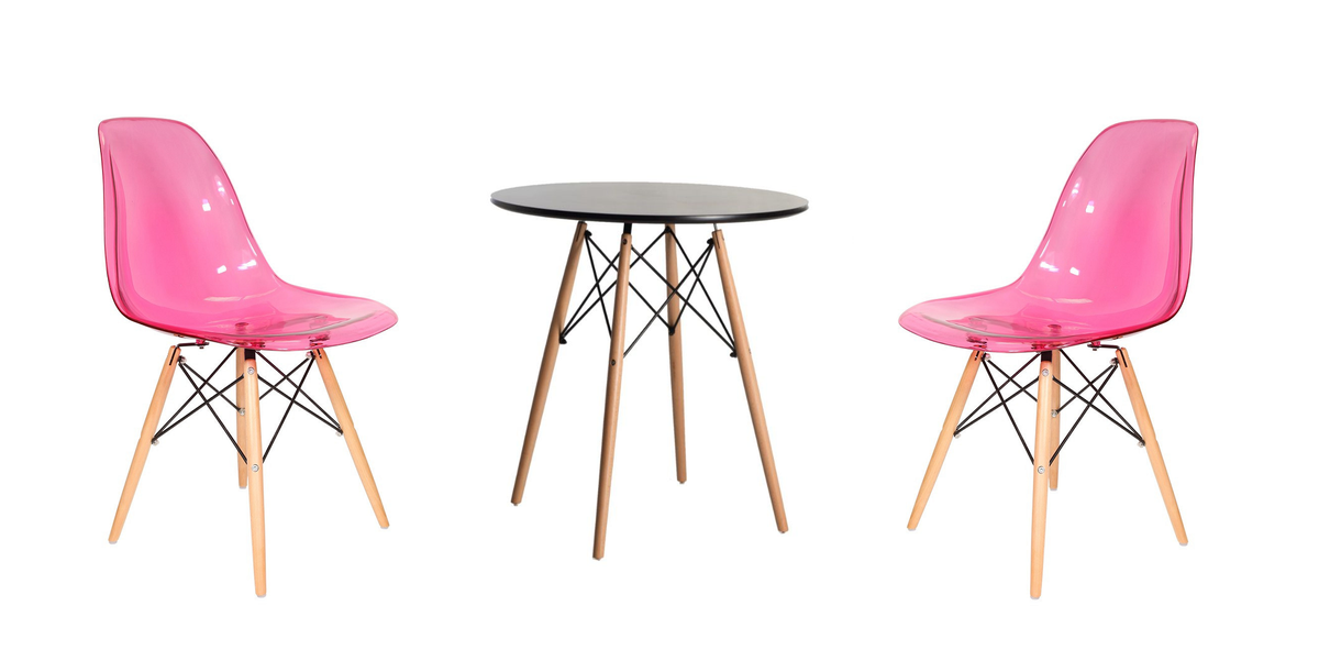Transparent Color Dining Wooden Leg Chairs and Table with Wooden Legs - Pink