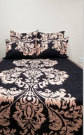 5 Piece Quilt Set Black Flowered Bedspread Set
