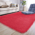 140 x 180cm Plush Fluffy Carpet - Shaggy & Foldable Rugs - Red