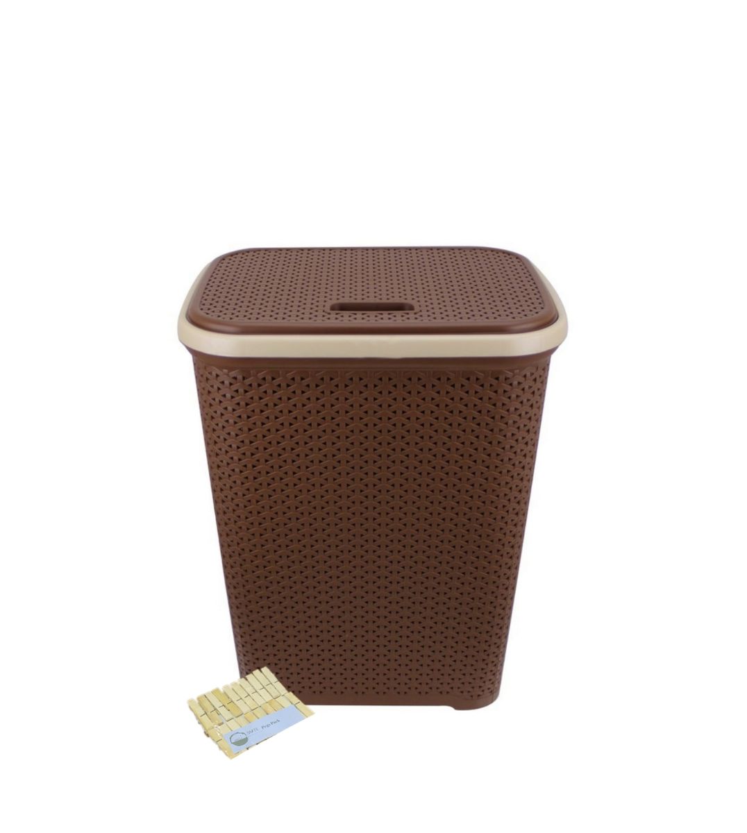 Two Tone Reed Weave Laundry Basket with Hinge Lid & SMTE Pegs - Dark Brown