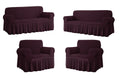 Decadent Ruffled 4 Piece Sofa & Couch Slipcover Set -2 + 2 + 1 + 1 Maroon
