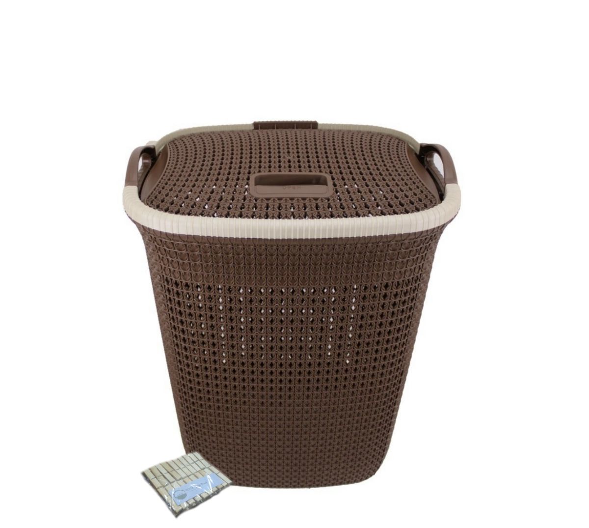 Two Tone Mesh Weave Laundry Basket & Complementary SMTE Pegs Pack - Dark Brown